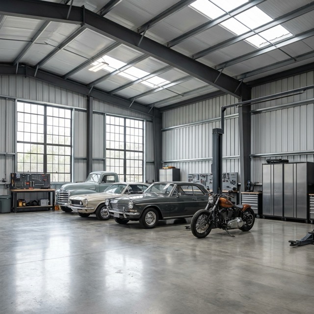 30x40 steel building interior Michigan - three vehicle garage or workshop