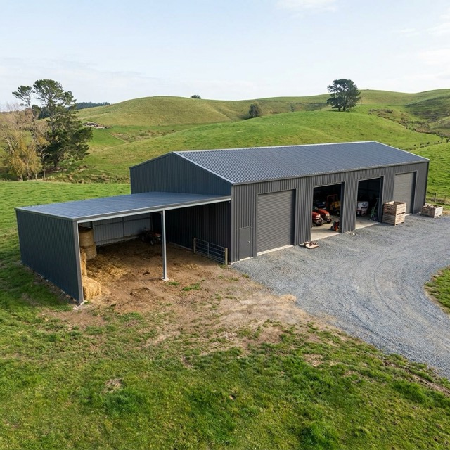 metal barn layout Michigan - loafing and storage configuration