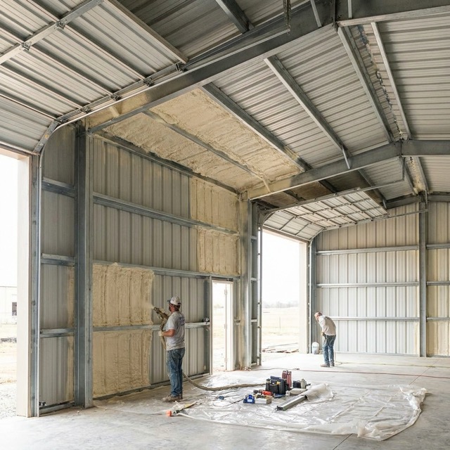 spray foam metal building Michigan - closed cell insulation on steel panels