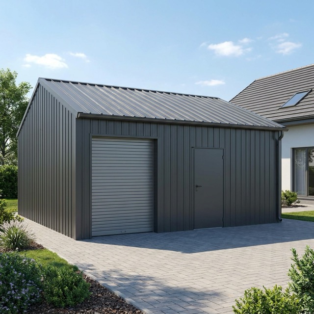 steel garage Michigan - prefabricated metal garage with roll-up door
